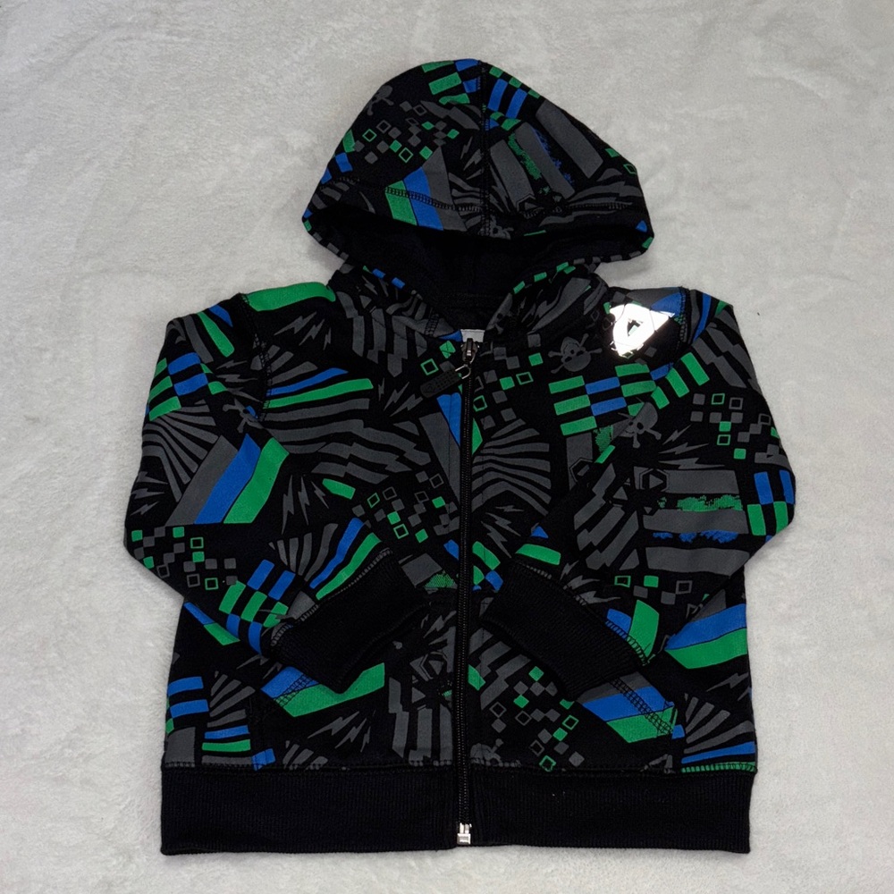 SOM Geometric Pattern Hoodie 12-18 month zip up - Black, Green, Blue